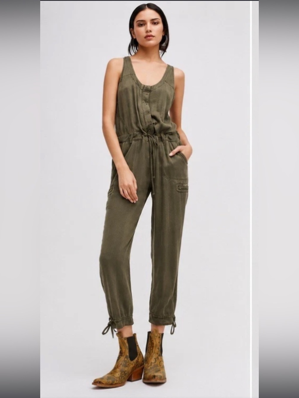 Free People Olive Utility Jumpsuit